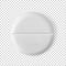 Round white pill realistic 3d vector illustration. Universal tablet closeup isolated medicament. Healthcare and medicine