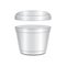 Round white plastic open container with cap. Soup bowl or for dairy products, yogurt, cream, dessert, jam. Vector packaging mockup