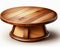 A round wooden table featuring a smooth finish and sturdy base, isolated on a white backdrop