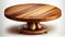 A round wooden table featuring a smooth finish and sturdy base, isolated on a white backdrop