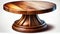 A round wooden table featuring a smooth finish and sturdy base, isolated on a white backdrop