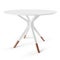 Round, wooden table painted white. Dining table isolated on white background. Saved clipping path included. 3D render.