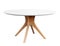 Round wooden table with a white counter. Dining table isolated on white background. Clipping path included. 3D render.