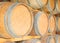 Round wooden wine barrels