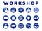 Round Workshop Icon Set. Presentation, Development, Networking, Teamwork, Guide, Literature, E-Book, Certificate, Ideas,