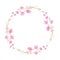 Round wreath, frame with Cherry blossom, sakura, branch with pink flowers, watercolor illustration