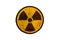 Round yellow and black radioactive ionizing radiation nuclear danger symbol on rusty metal grungy texture