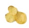Round yellow fried potato chips with dill, food with spice