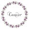 Round zodiacal emblem with the inscription in Cancer center, symbolizing the zodiac sign drawn by hand on a white background. Blac