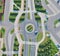 Roundabout intersection in four directions with island, aerial view