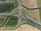 Roundabout junction aerial vehicle auto motorway intersection. Transportation safety crossroad. Circular ring road