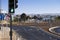 Roundabout with road markings, traffic lights and road signs