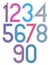 Rounded big colorful numbers with triple stripes on white