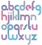 Rounded bold joyful parallel cartoon lowercase letters, colorful