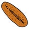 rounded brown bread. hand-drawn fresh bread baguette icon with dots texture and cut on top, for design template. doodle