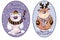 Rounded christmas tags with funny polar bear and caribou.