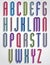 Rounded colorful uppercase letters with white outline