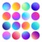 Rounded holographic gradient sphere button. Multicolor fluid circle gradients, colorful round buttons or vivid color