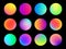 Rounded holographic gradient sphere button. Multicolor fluid circle gradients, colorful soft round buttons or vivid