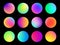 Rounded holographic gradient sphere button. Multicolor fluid circle gradients, colorful soft round buttons or vivid