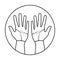 Rounded a palmist / palmistry with two human hands line art icon fo apps or websites