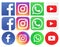 Rounded squared facebook Instagram whatsapp and youtube logos