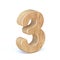 Rounded wooden font Number 3 THREE 3D