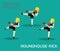 Roundhouse Kick Manga Boxing Poses Set Woman Cartoon Vector Illustration