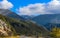 Rounding a curve going downhill through the Taygetos mountain range in the Peloponnese peninsula in Southern Greece on a winter da