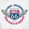 Route 66 typography graphic for t-shirt. Original clothes design with wings and slogan. Illinois - California road sign. Vector.