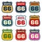 Route 66, vintage us highway vector emblems