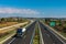 Route from Greece to Turkey. Greek Egnatia road with trucks and cars traffic.
