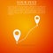 Route location icon isolated on orange background. Map pointer sign. Concept of path or road. GPS navigator. Flat design