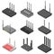 Router icons set, isometric style