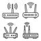 Router icons set, outline style