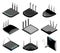 Router isometric icons set. Vector wifi routers, internet modem for web design isolated on white background