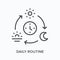 Daily routine flat line icon. Vector outline illustration of sun, moon and sunset. Black thin linear pictogram for