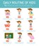 Daily routine of happy kids. infographic element. Health and hygiene, daily routines for kids