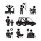 Daily routine icons. Active person lifestyle silhouettes wake up eating bathing working sleeping vector pictograms