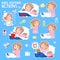 Daily routine of a little girl with light brown hair - Set of eight good morning and good night routine actions