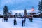 Rovaniemi - December 16, 2017: Travelers in the Santa Claus village of Rovaniemi, Finland