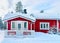 Rovaniemi, Finland - March 3, 2017: Cozy House in Winter Snow Forest at Finnish Saami Farm at Rovaniemi, Finland, Lapland at