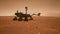 A Rover during a dust storm on the red planet. Curiosity Rover on Mars. 3D Rendering