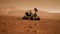 A Rover during a dust storm on the red planet. Curiosity Rover on Mars. 3D Rendering