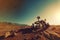 A rover navigating the rocky terrain of Mars a remote explorer in search of lifes signatures