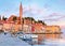 Rovinj, Croatia. Antique medieval houses at Adriatic sea