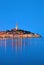 Rovinj, Croatia. Antique medieval old town nighttime view