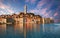 Rovinj, Istria, Croatia: landscape at sunrise of the town overlooking the Adriatic sea