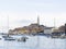 Rovinj Marina and the Old Town with Basilica of St. Euphemia at the top 0877