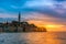 Rovinj old town at night in Adriatic sea